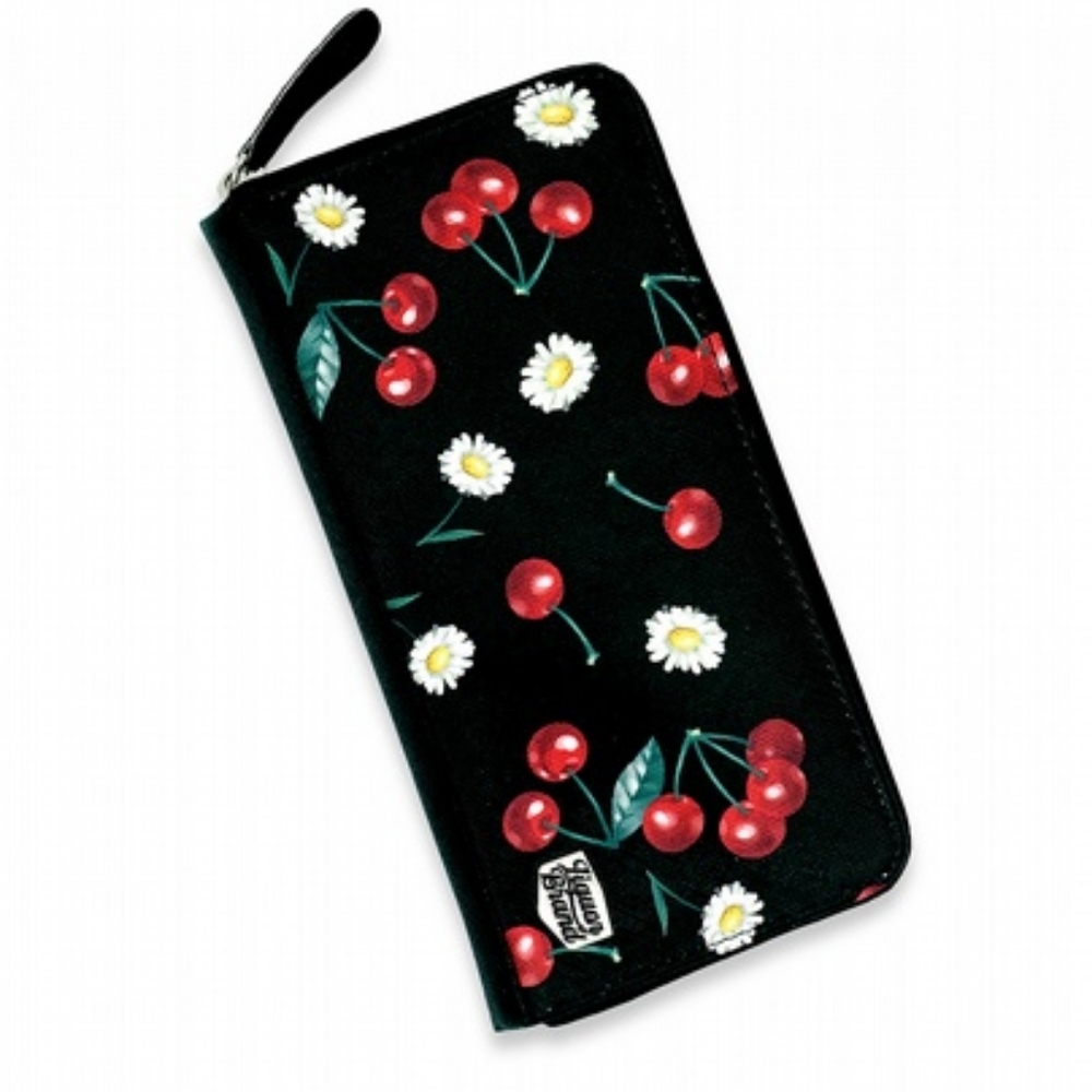 Liquor Brand Cherry Daisy Black Wallet Cherries Retro Rockabilly Punk